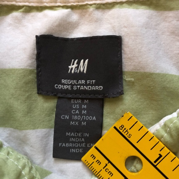H&M Green white Striped Button up Short sleeve Shirt medium cropped men’s - Picture 3 of 6